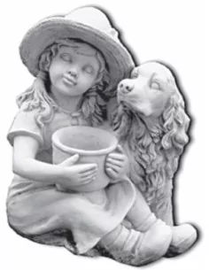 Statue fillette et son cocker - 1