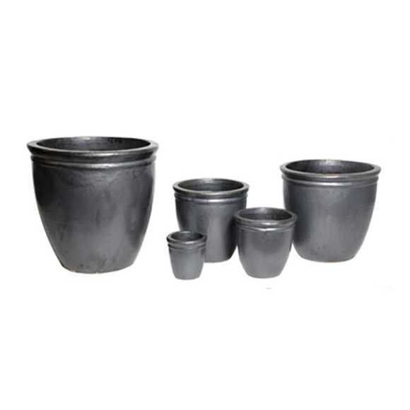 Pot en grès gris anthracite - 1